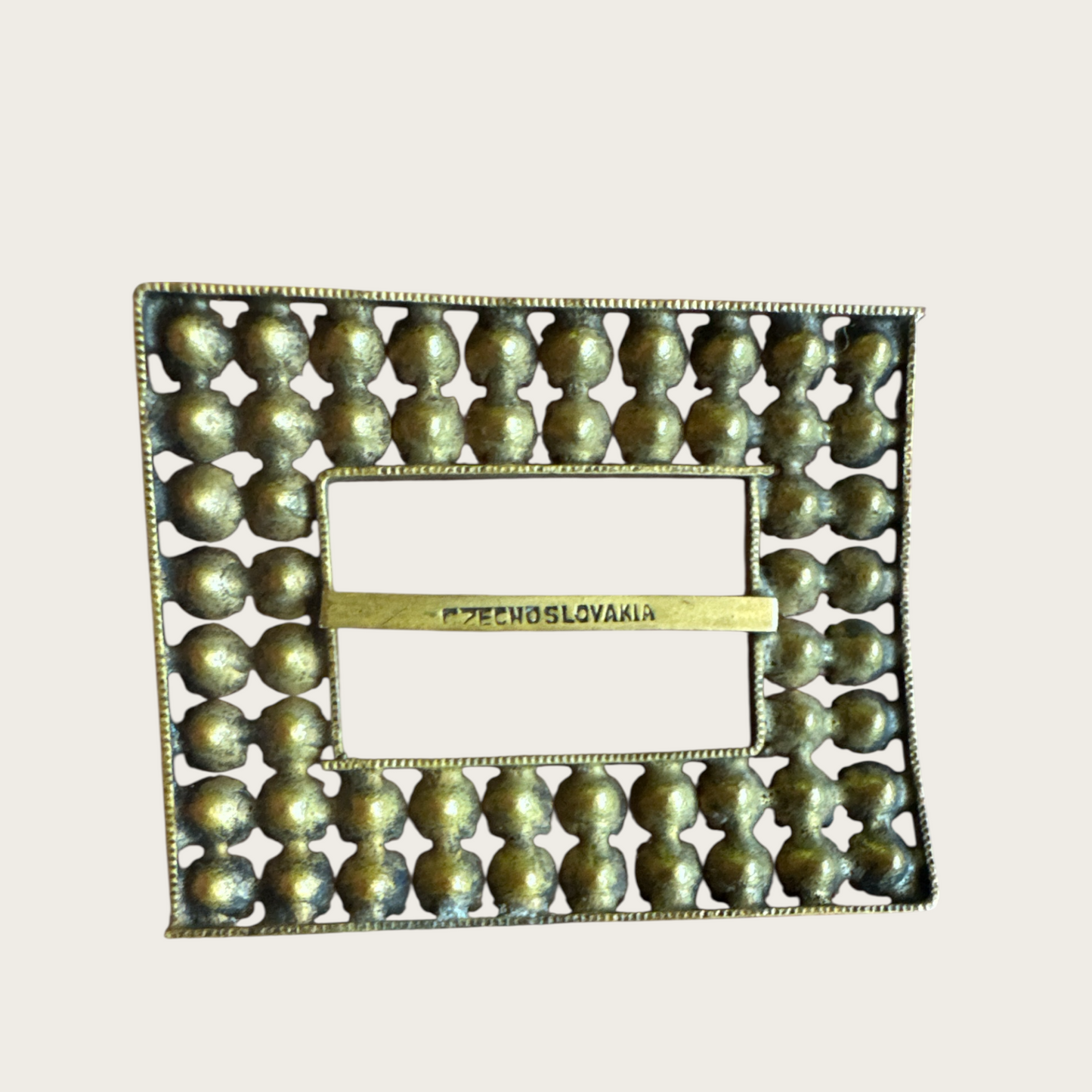 Antique Czechoslovakian Paste Rhinestone Belt Buckle – Brass Frame (c.1900–1920)