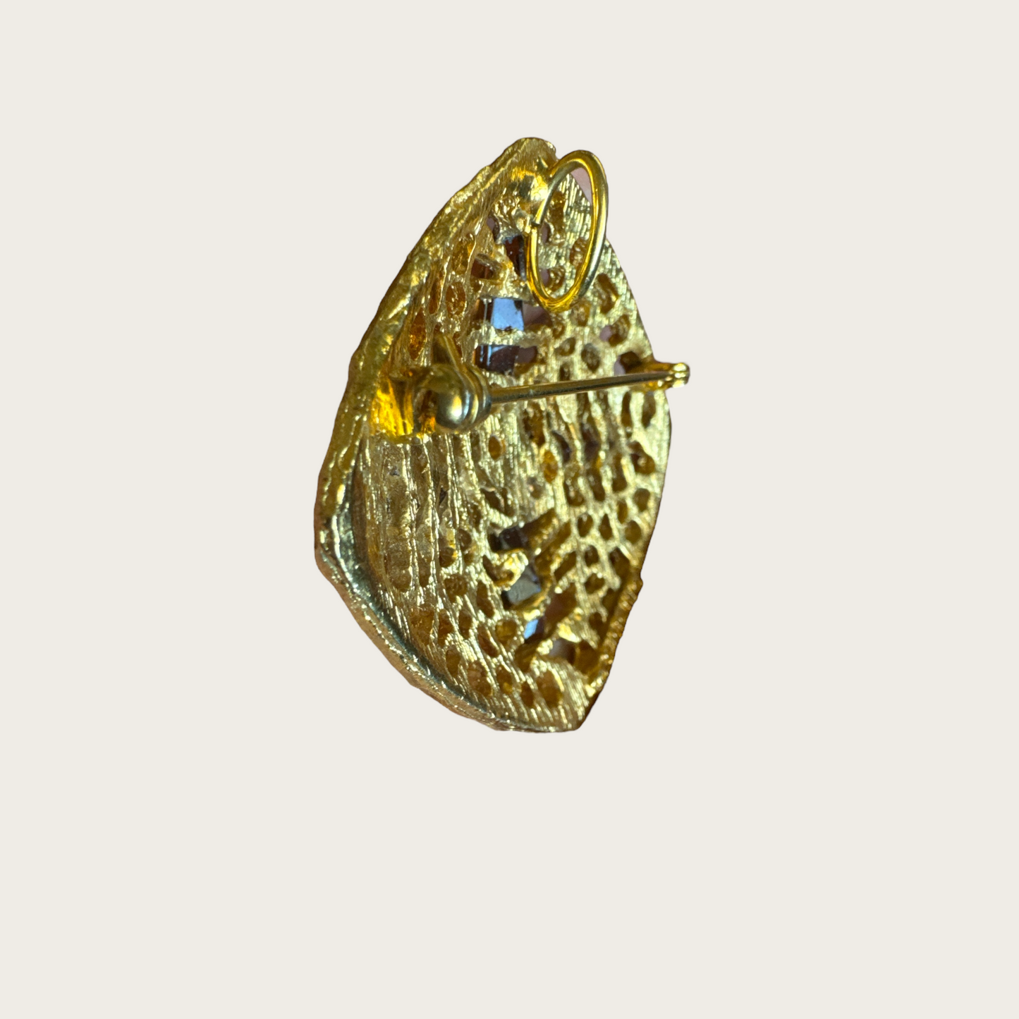 Vintage H P Inc. Brown Navette Rhinestone Filigree Brooch & Pendant – 1960s–1970s Statement Jewelry