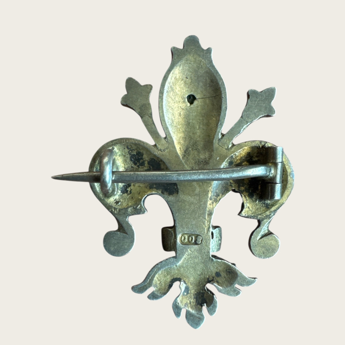 Antique 800 Silver Fleur-de-Lis Brooch with Persian Turquoise – 19th Century European Design