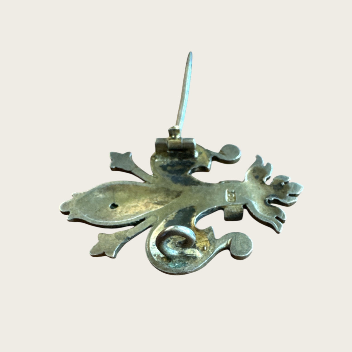 Antique 800 Silver Fleur-de-Lis Brooch with Persian Turquoise – 19th Century European Design
