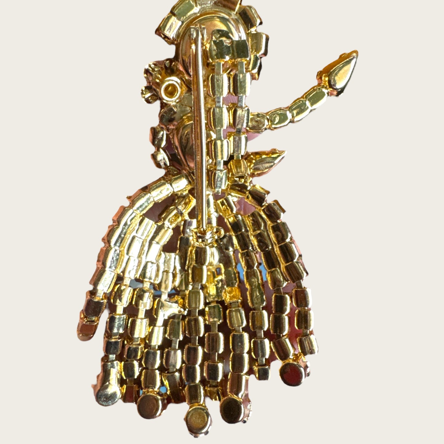 Vintage Rhinestone Dancer Brooch – Golden Topaz & Amber Cabochon in Gold Tone