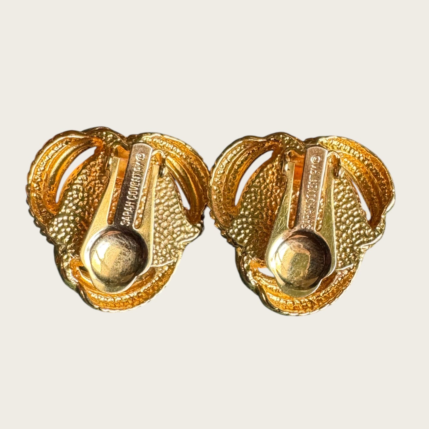 Vintage Sara Coventry Swirl Clip-On Earrings – Gold-Tone with Faux Pearl Centers