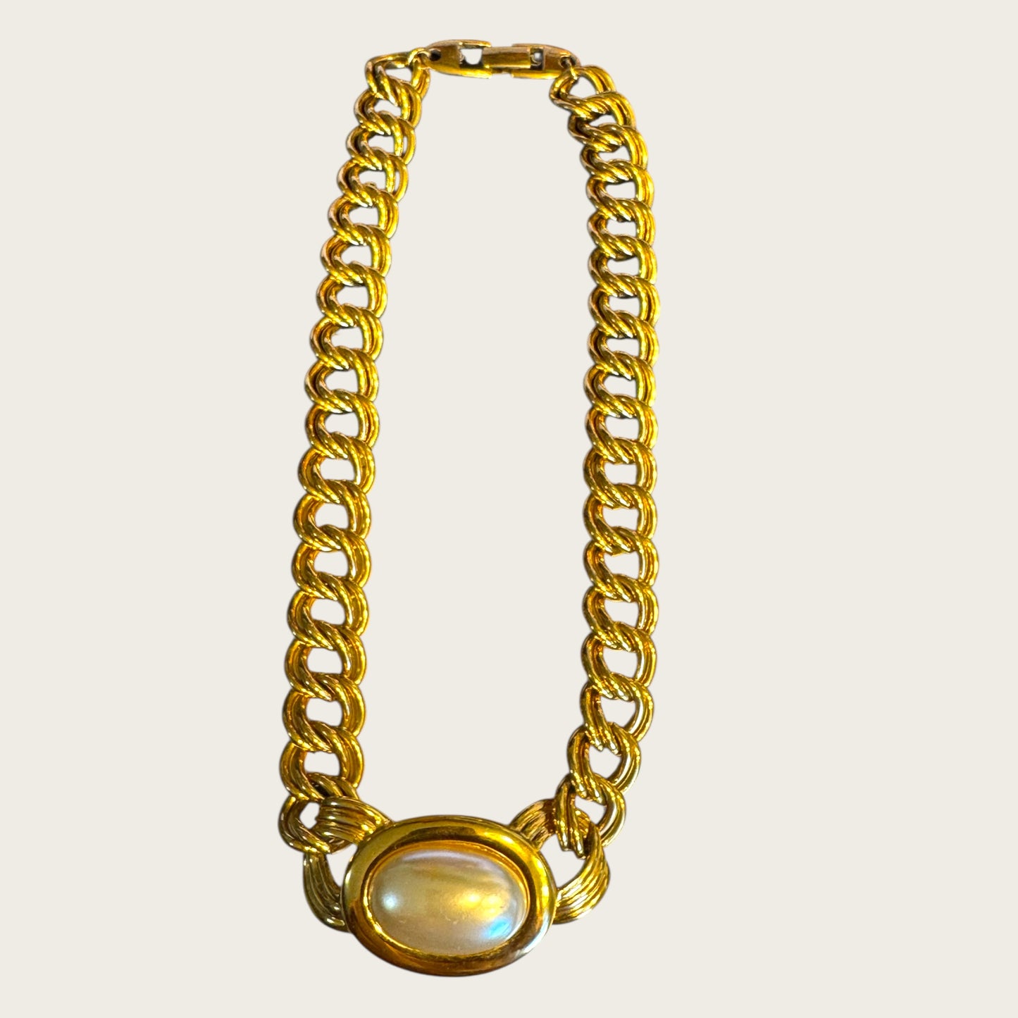 Vintage Napier Gold-Tone Chain Necklace with Oversized Faux Pearl Centerpiece