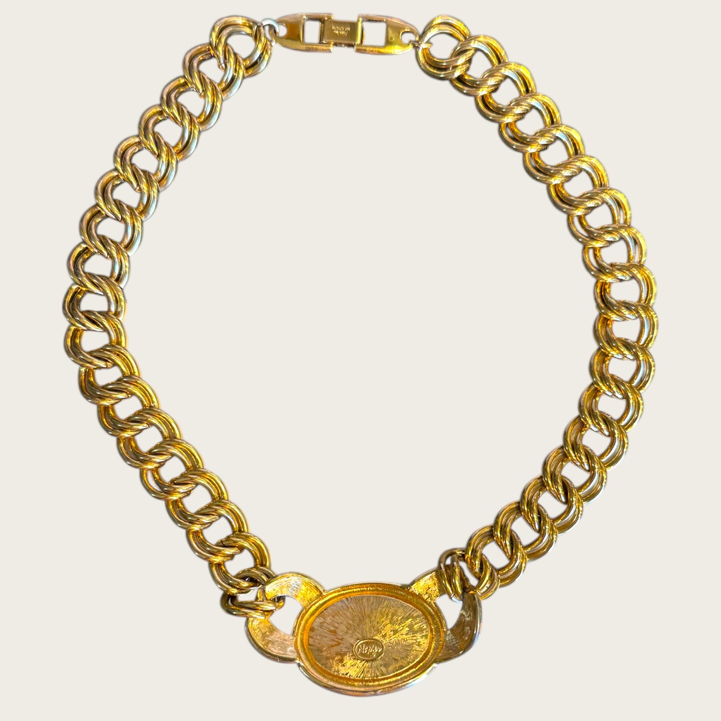Vintage Napier Gold-Tone Chain Necklace with Oversized Faux Pearl Centerpiece