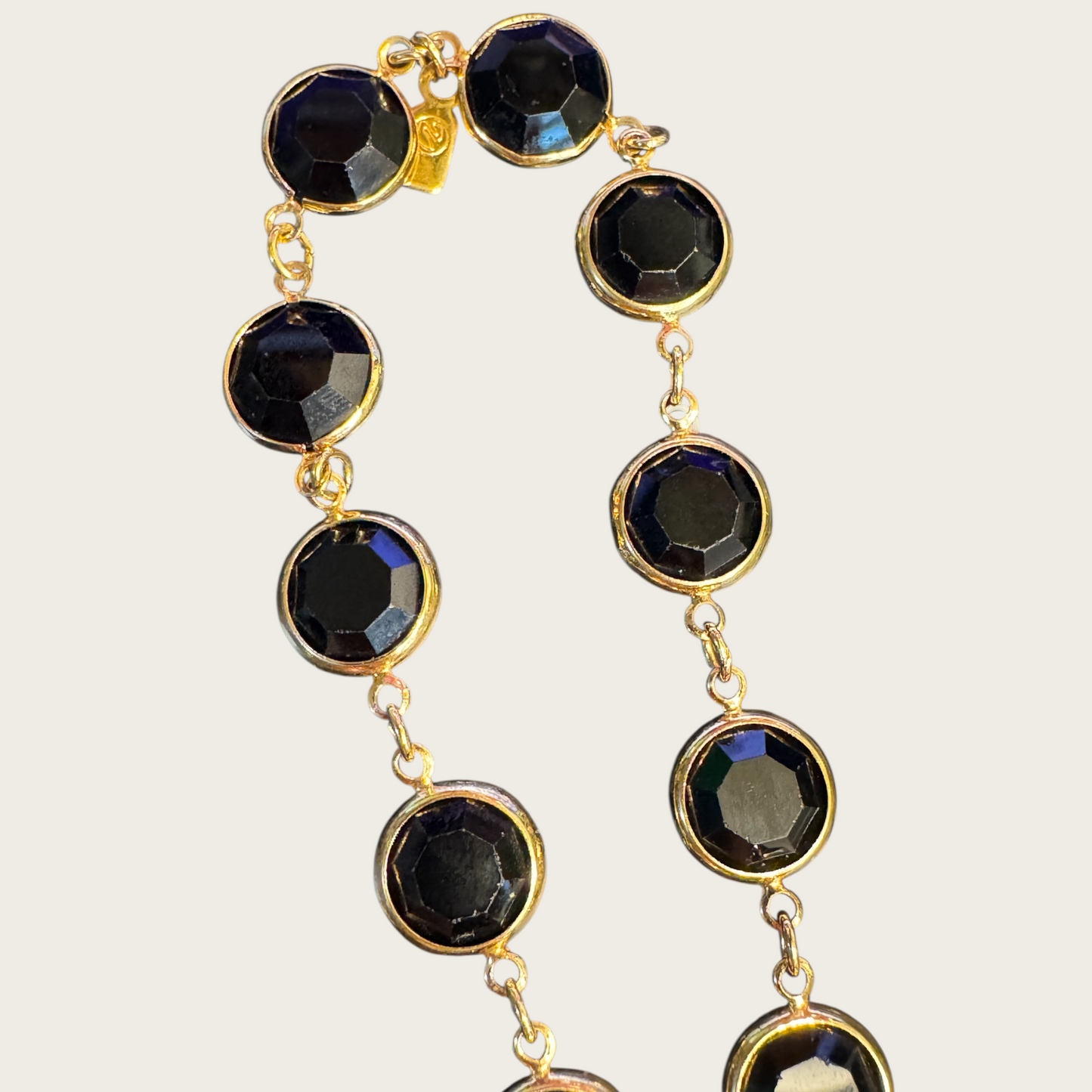 Vintage Swarovski Black Crystal Bezel-Set Necklace – Gold-Tone Long Strand (Signed with Swan Tag)