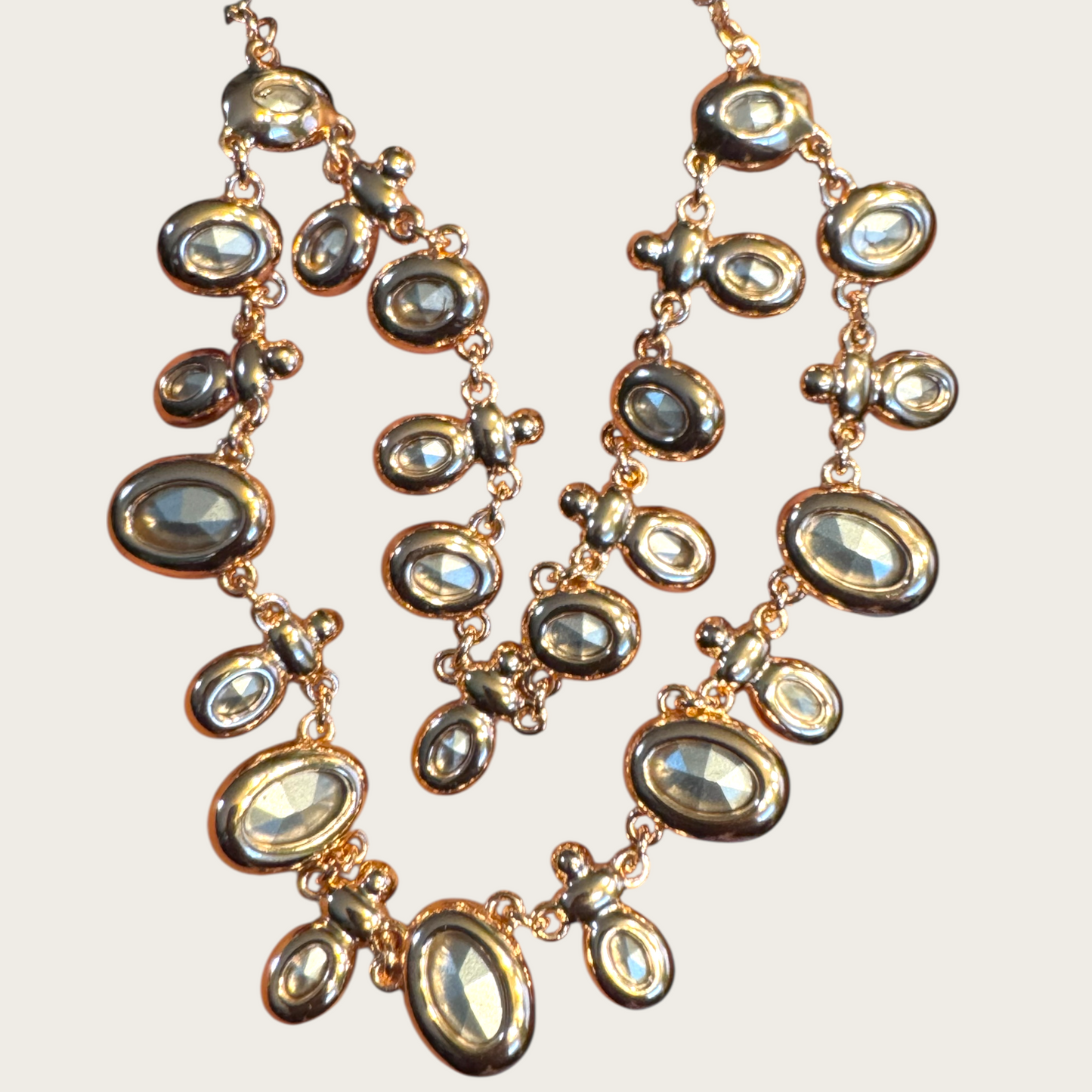 Vintage Swarovski Blush Pink, Amethyst & Slate Crystal Necklace Rose-Gold Tone Foiled-Back Brilliance