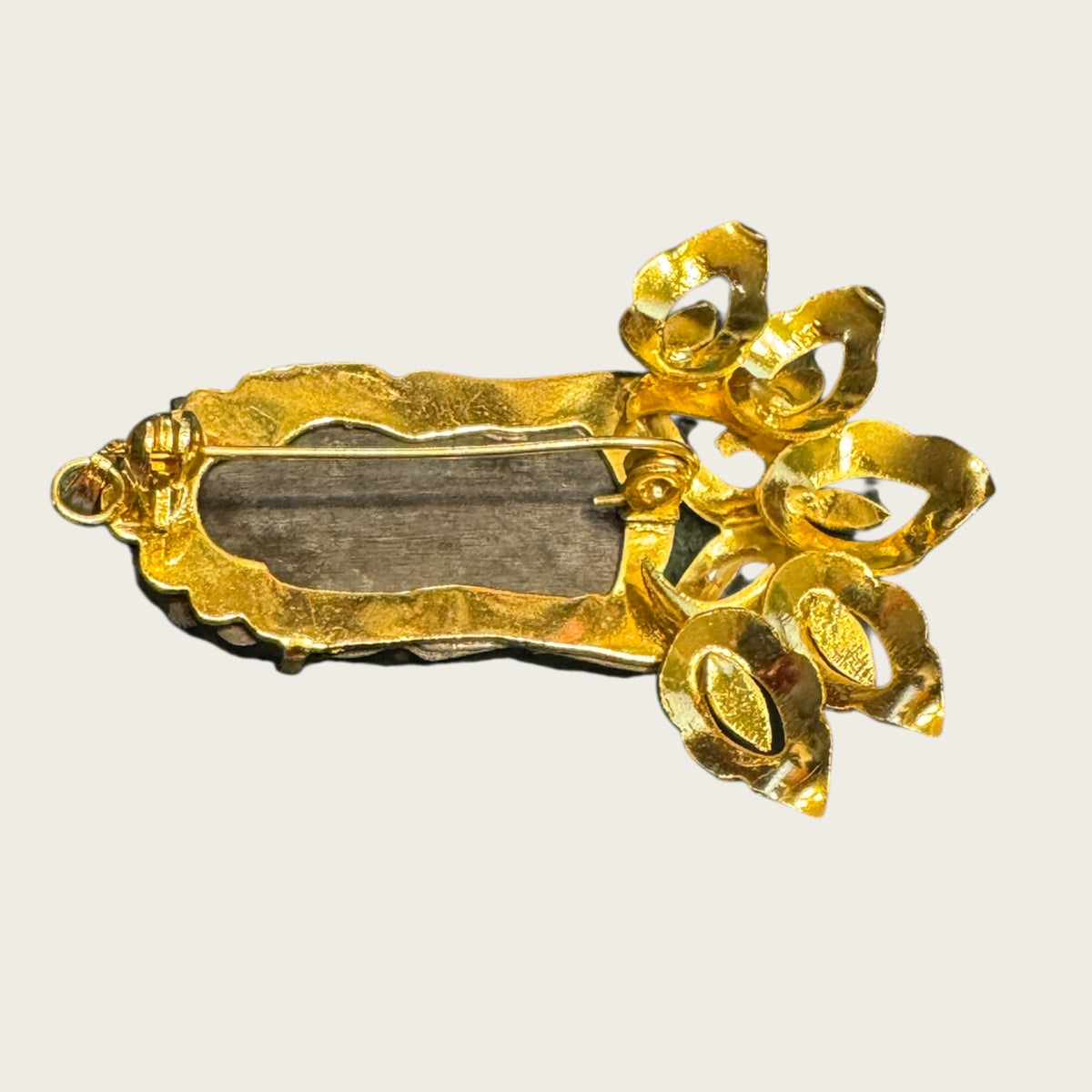 Vintage Gilt Lotus Mount Carved Black Jade Buddha Brooch & Pendant (1950s–1970s)