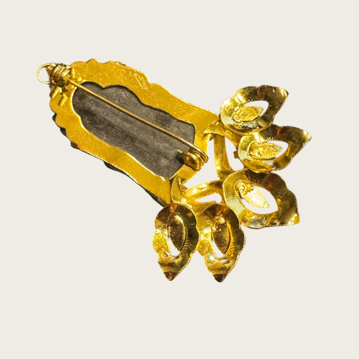 Vintage Gilt Lotus Mount Carved Black Jade Buddha Brooch & Pendant (1950s–1970s)