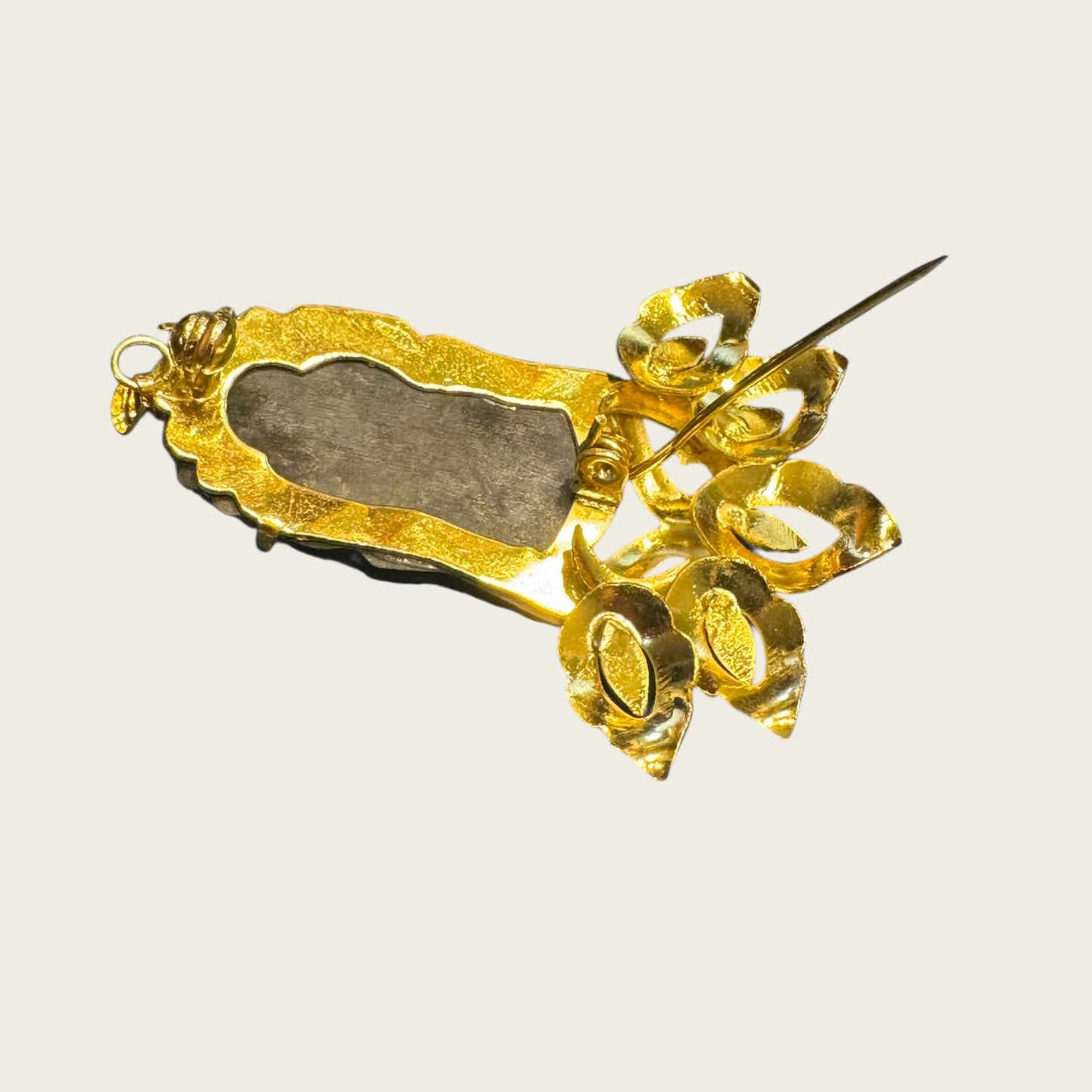 Vintage Gilt Lotus Mount Carved Black Jade Buddha Brooch & Pendant (1950s–1970s)