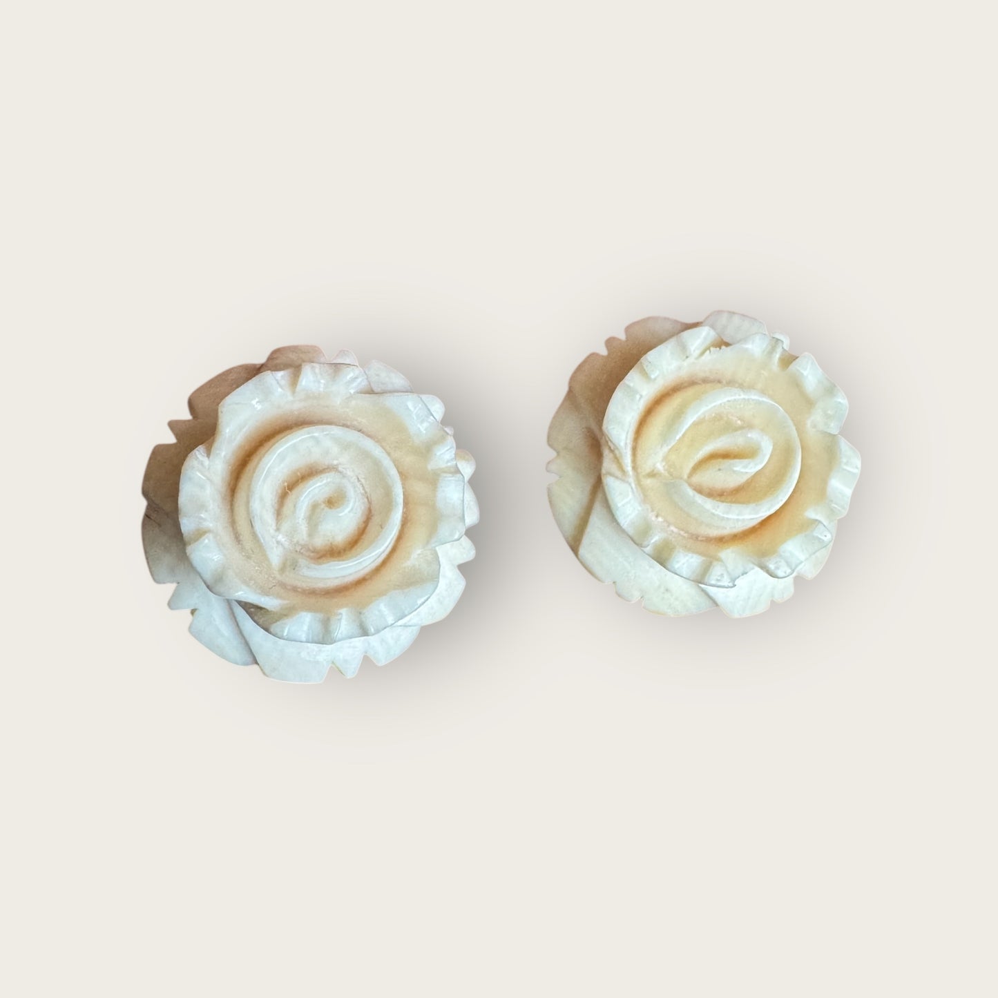 Vintage 14K Gold Carved Bone Rose Stud Earrings
