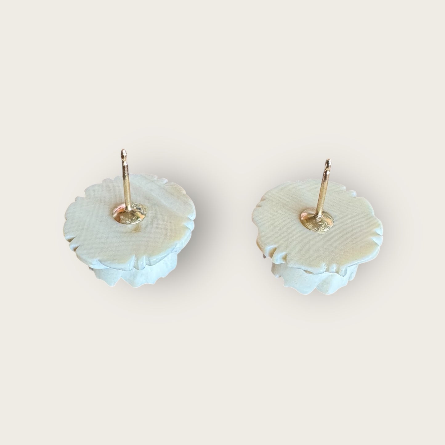 Vintage 14K Gold Carved Bone Rose Stud Earrings