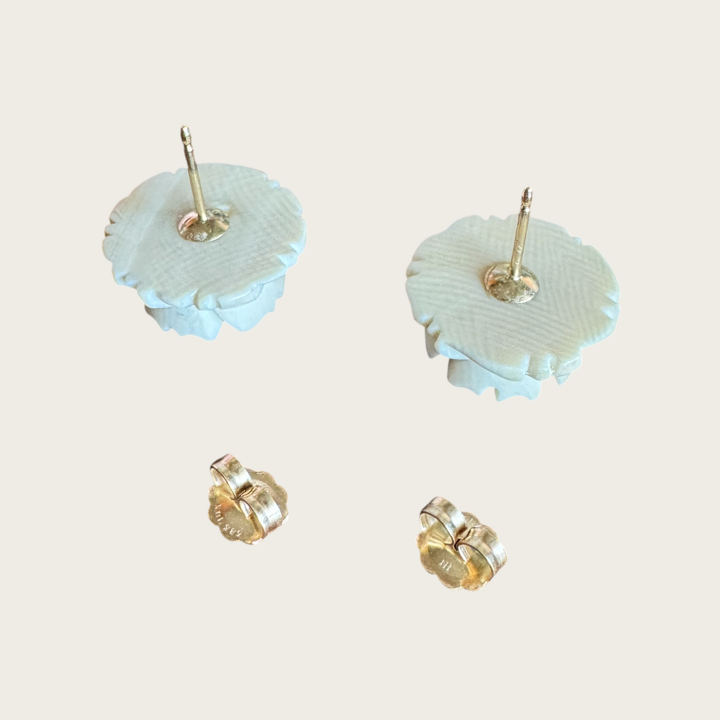 Vintage 14K Gold Carved Bone Rose Stud Earrings