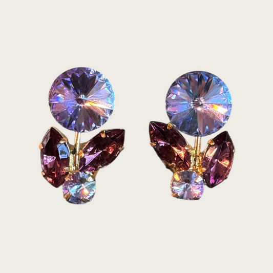 Austrian Crystal Rivoli Floral Clip-On Earrings – Lavender AB & Amethyst