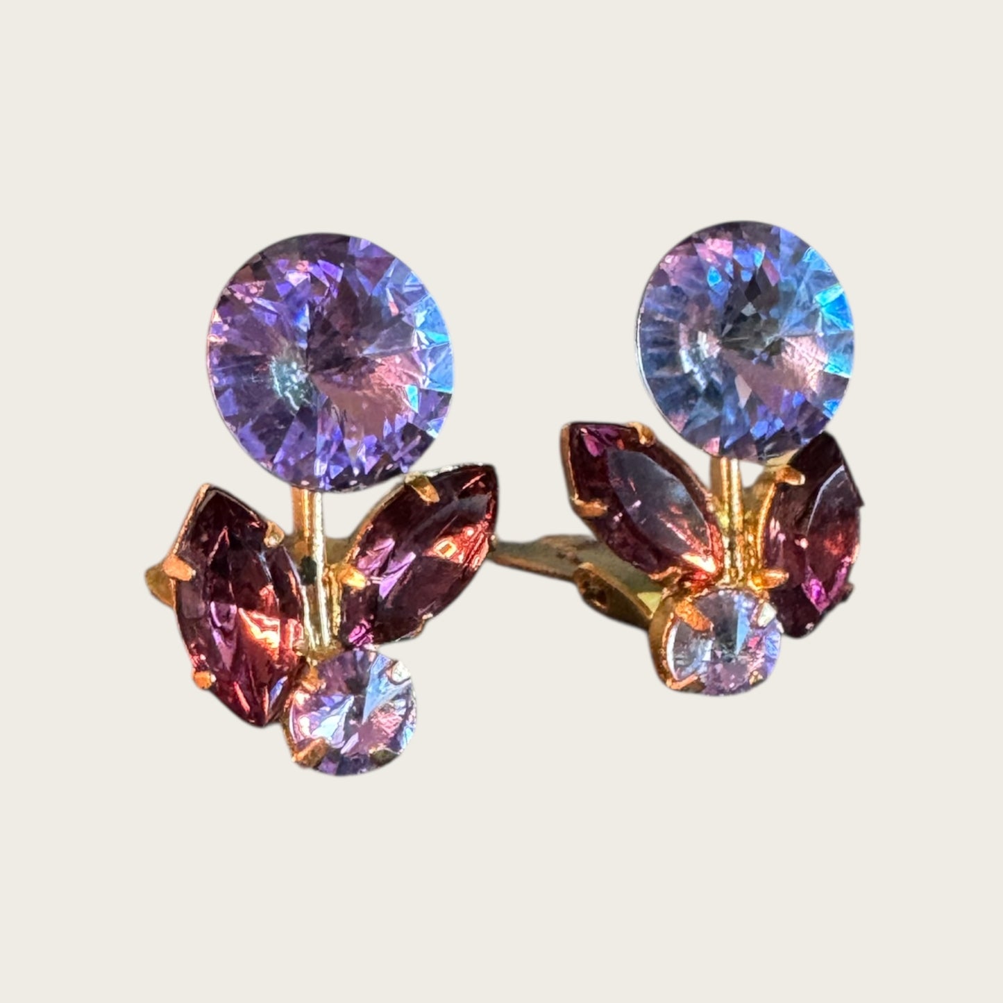 Austrian Crystal Rivoli Floral Clip-On Earrings – Lavender AB & Amethyst