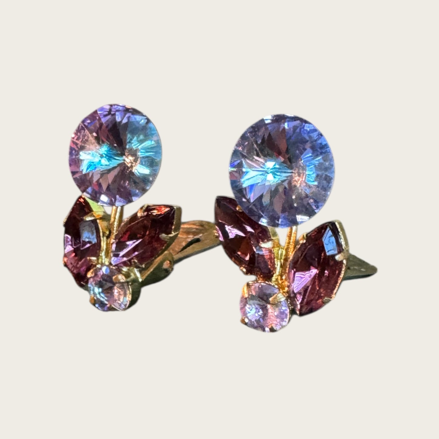 Austrian Crystal Rivoli Floral Clip-On Earrings – Lavender AB & Amethyst