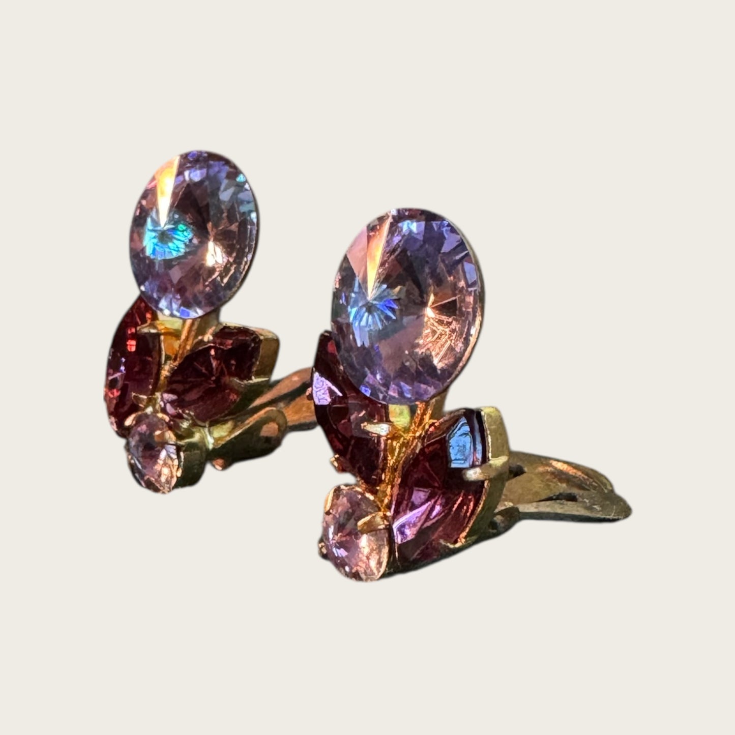 Austrian Crystal Rivoli Floral Clip-On Earrings – Lavender AB & Amethyst