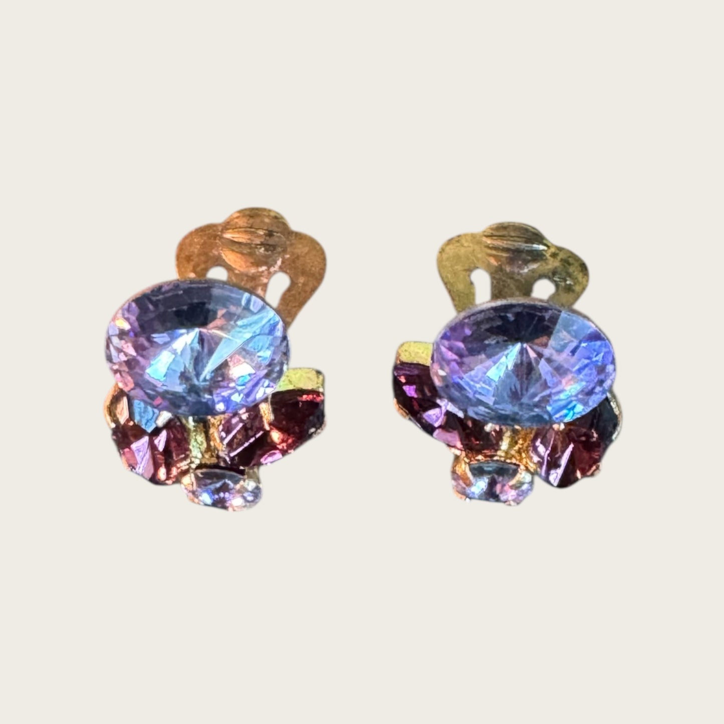 Austrian Crystal Rivoli Floral Clip-On Earrings – Lavender AB & Amethyst