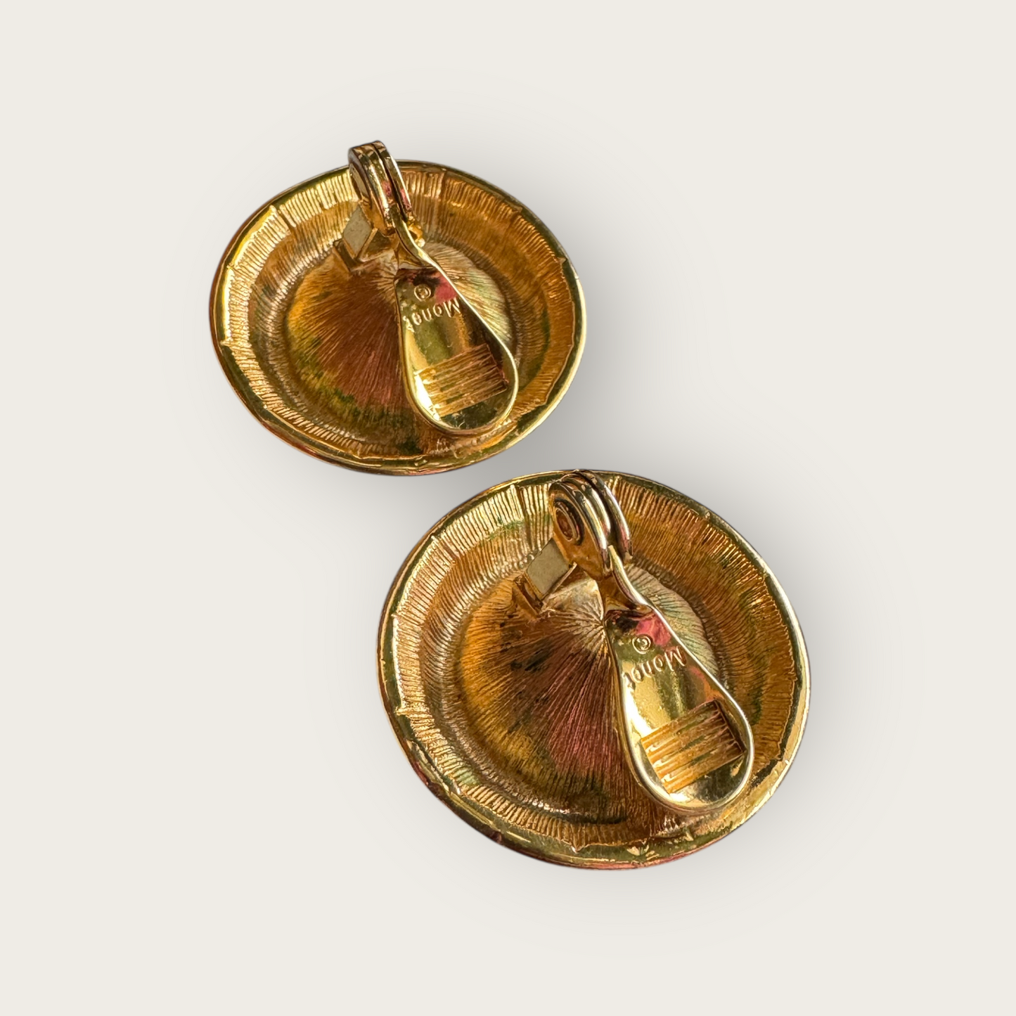 Vintage Monet Blue Topaz Glass Rivoli Clip-On Earrings – Gold Tone 1980s
