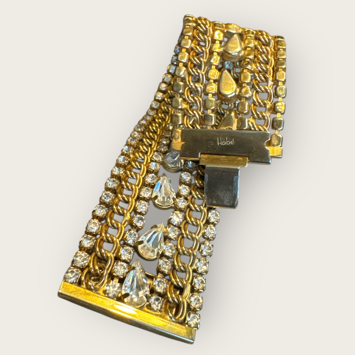 Vintage Hobé Rhinestone and Chain-Link Bracelet – Clear Crystal & Gold-Tone