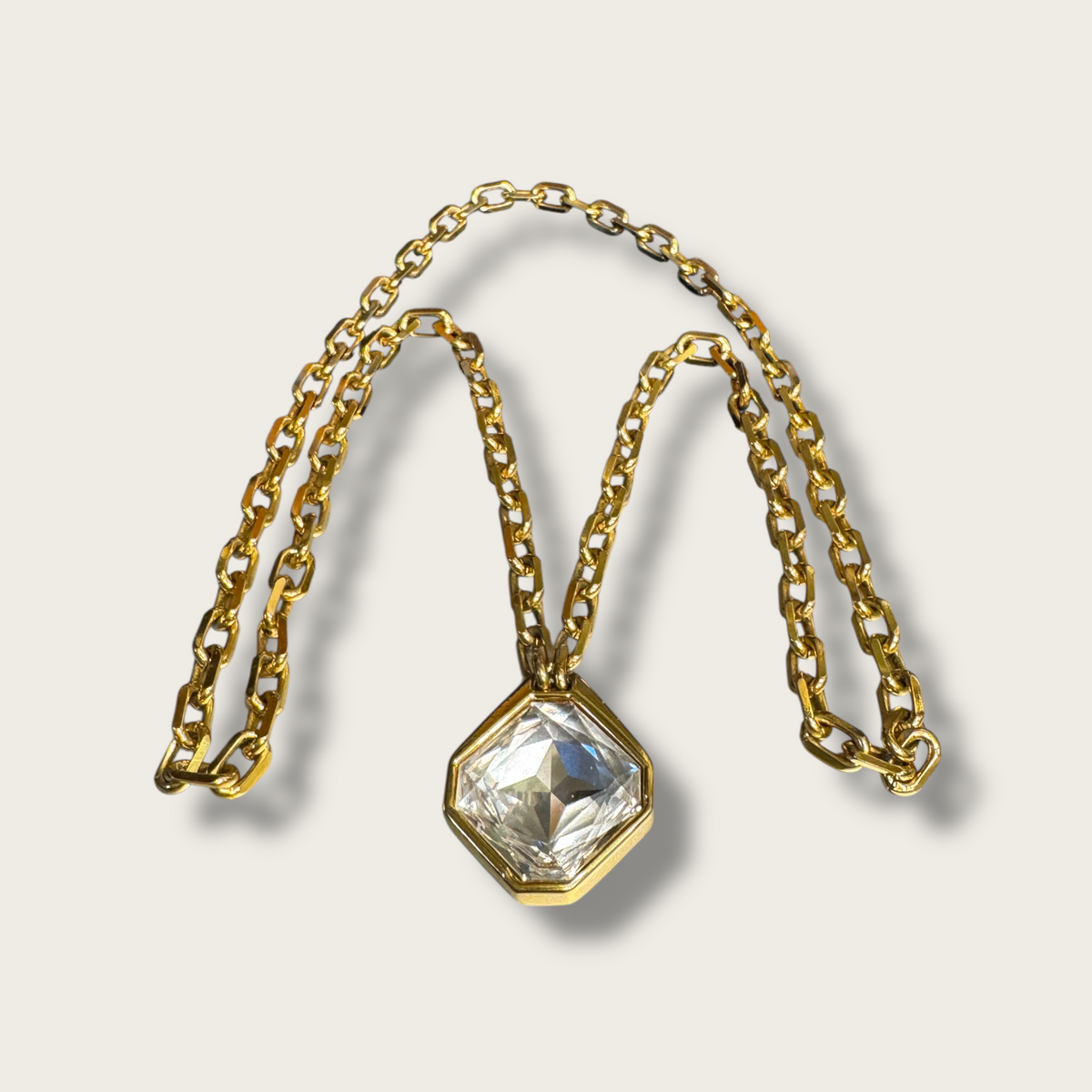 Vintage SAL Swarovski Hexagonal Crystal Pendant Necklace – Gold-Tone
