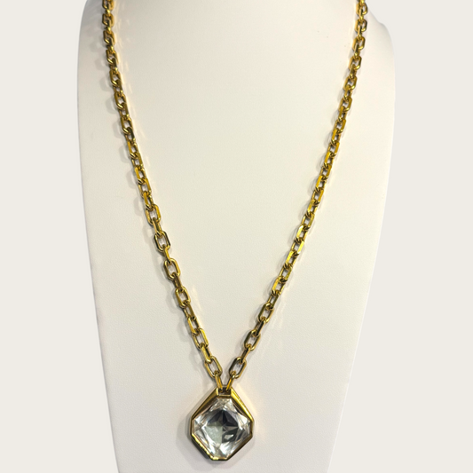 Vintage SAL Swarovski Hexagonal Crystal Pendant Necklace – Gold-Tone