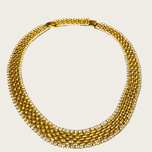 Vintage KJL Rhinestone and Basket-Weave Link Choker Necklace