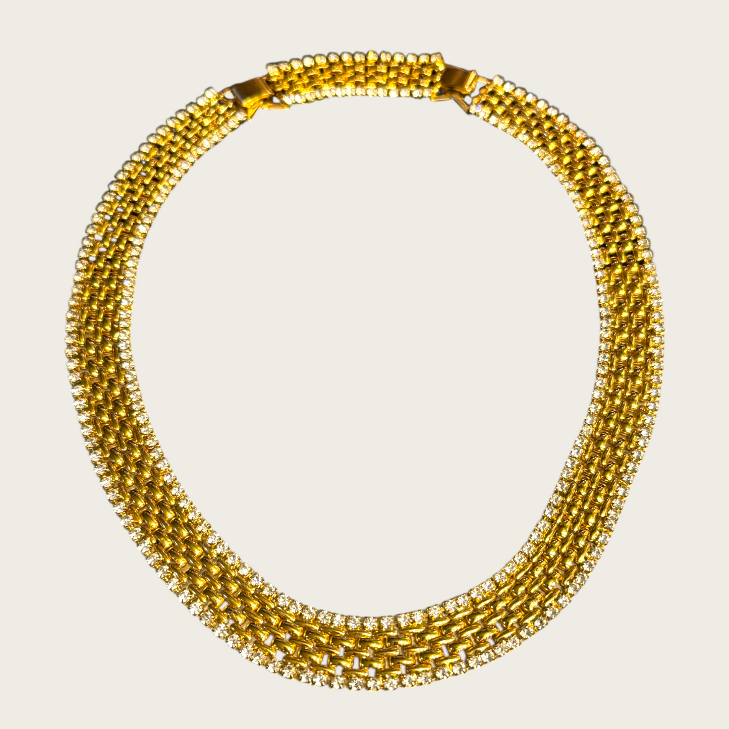 Vintage KJL Rhinestone and Basket-Weave Link Choker Necklace