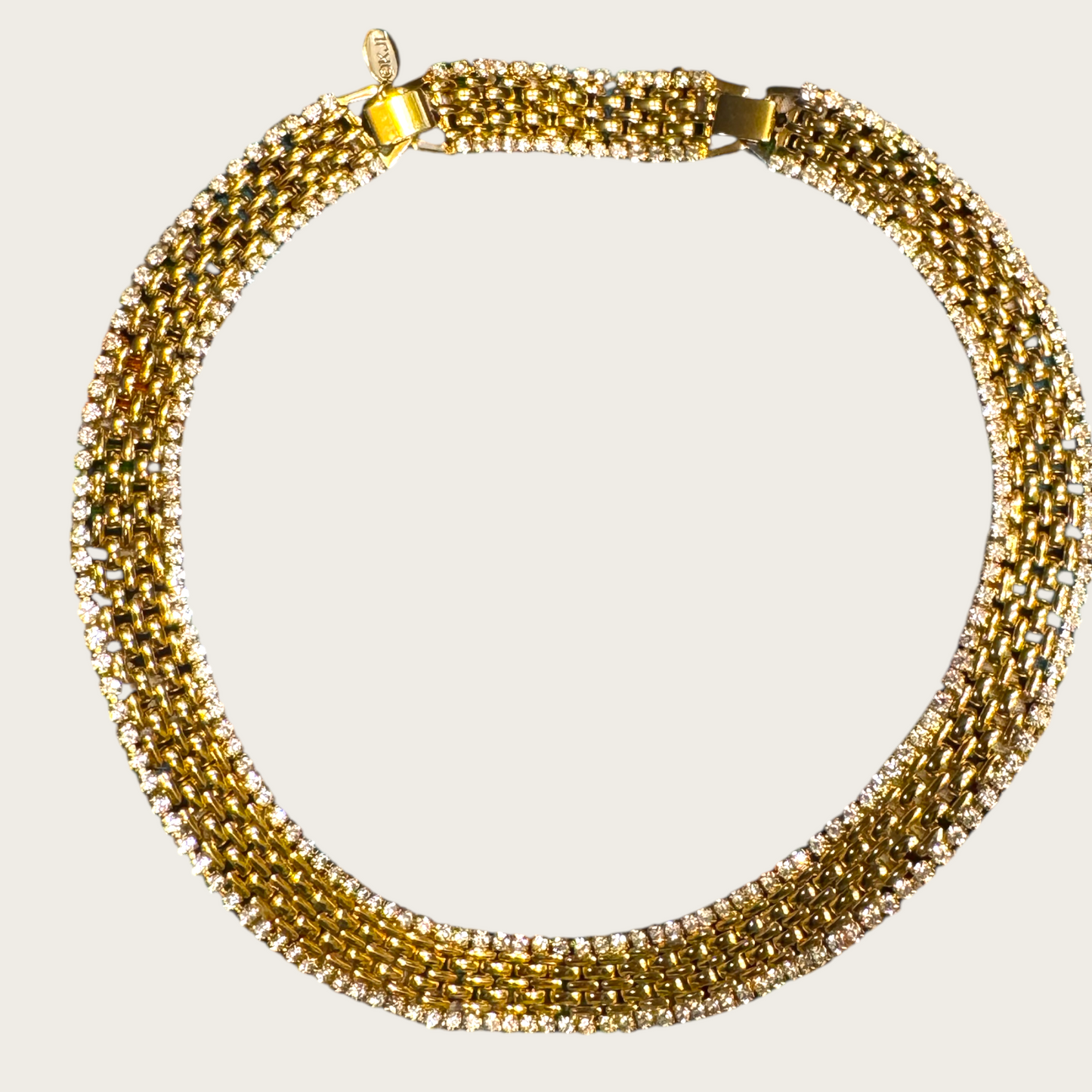 Vintage KJL Rhinestone and Basket-Weave Link Choker Necklace