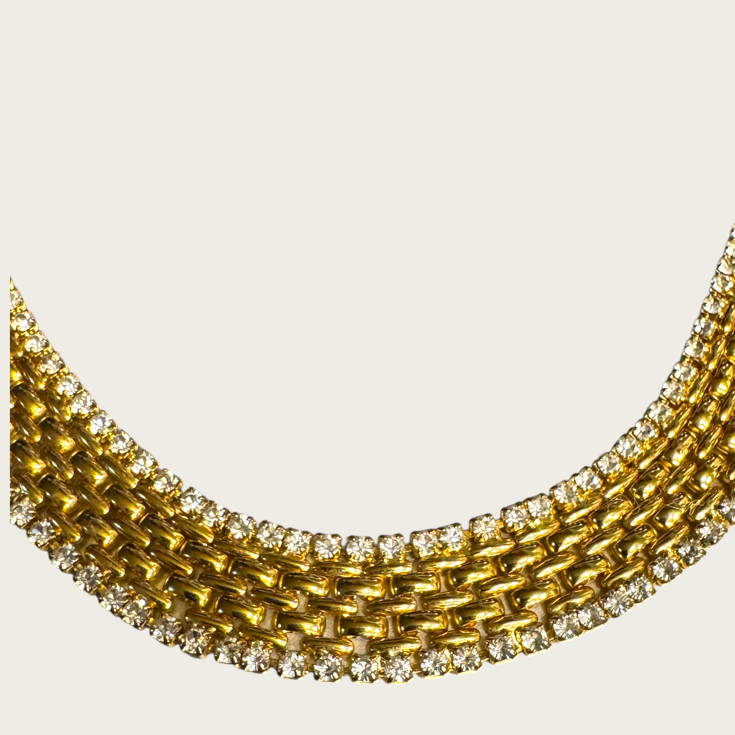 Vintage KJL Rhinestone and Basket-Weave Link Choker Necklace