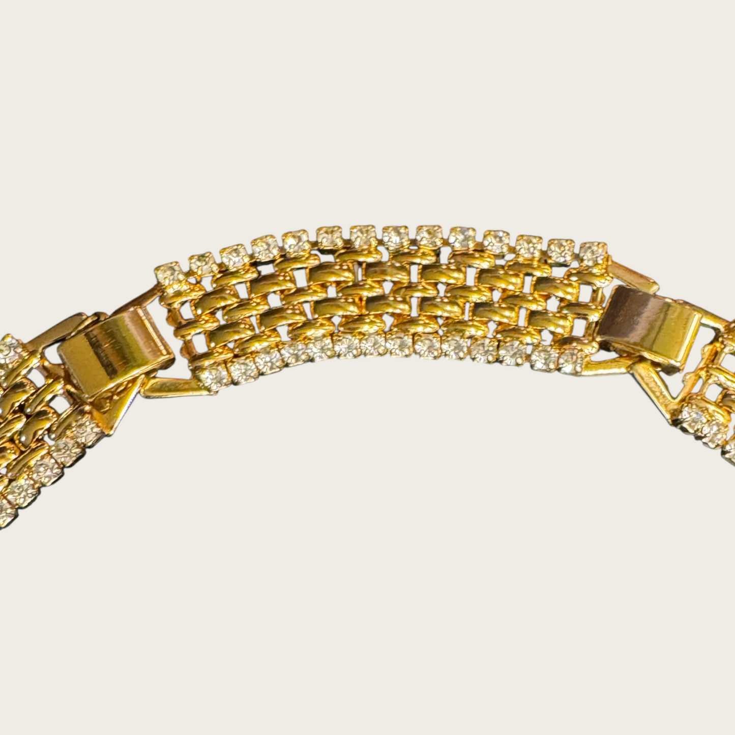 Vintage KJL Rhinestone and Basket-Weave Link Choker Necklace