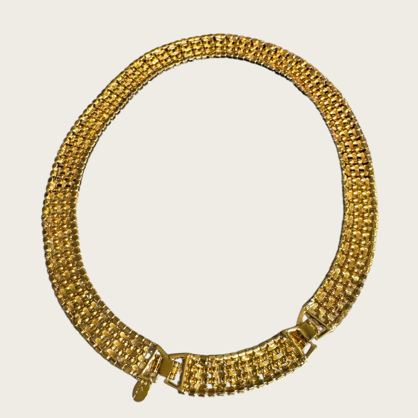Vintage KJL Rhinestone and Basket-Weave Link Choker Necklace