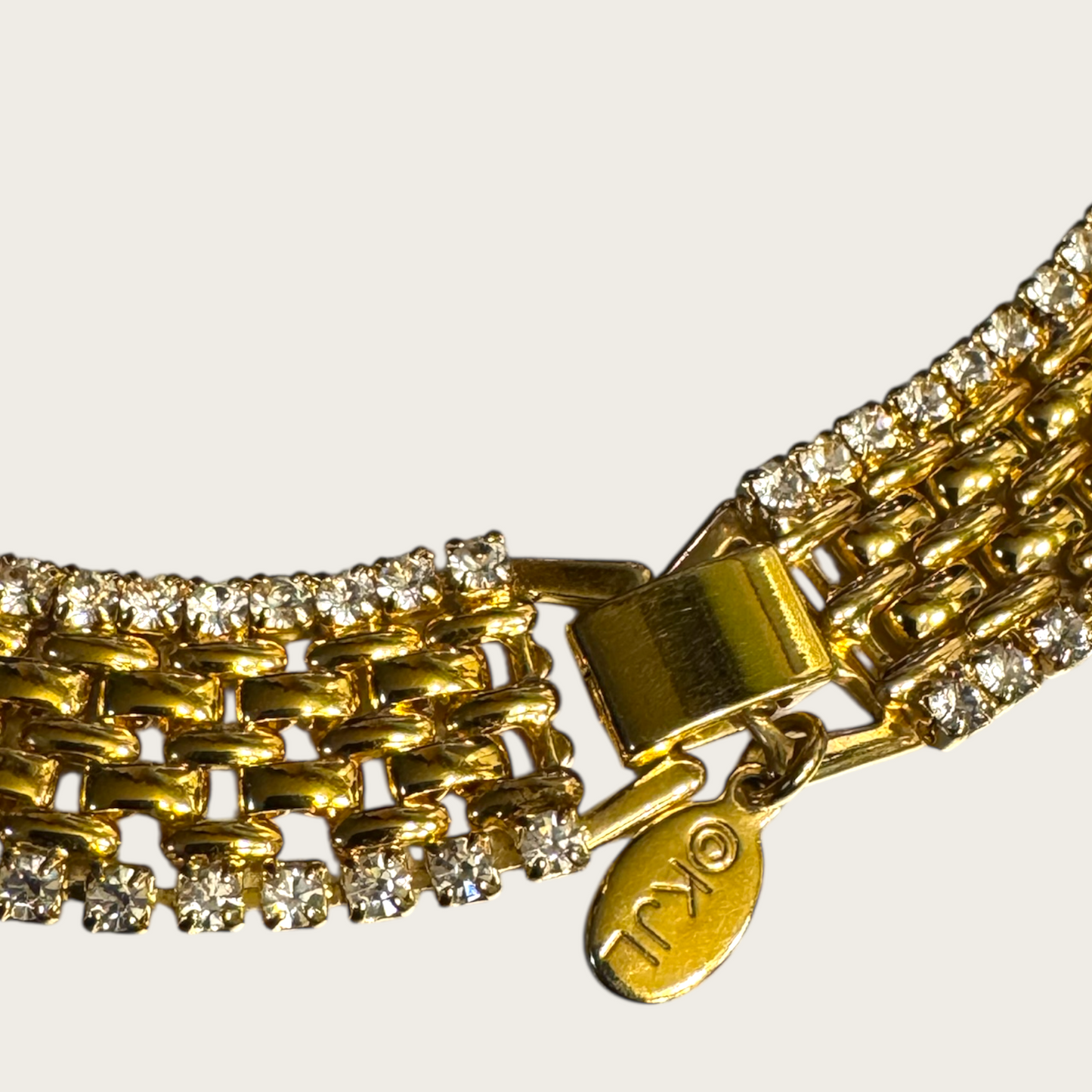 Vintage KJL Rhinestone and Basket-Weave Link Choker Necklace