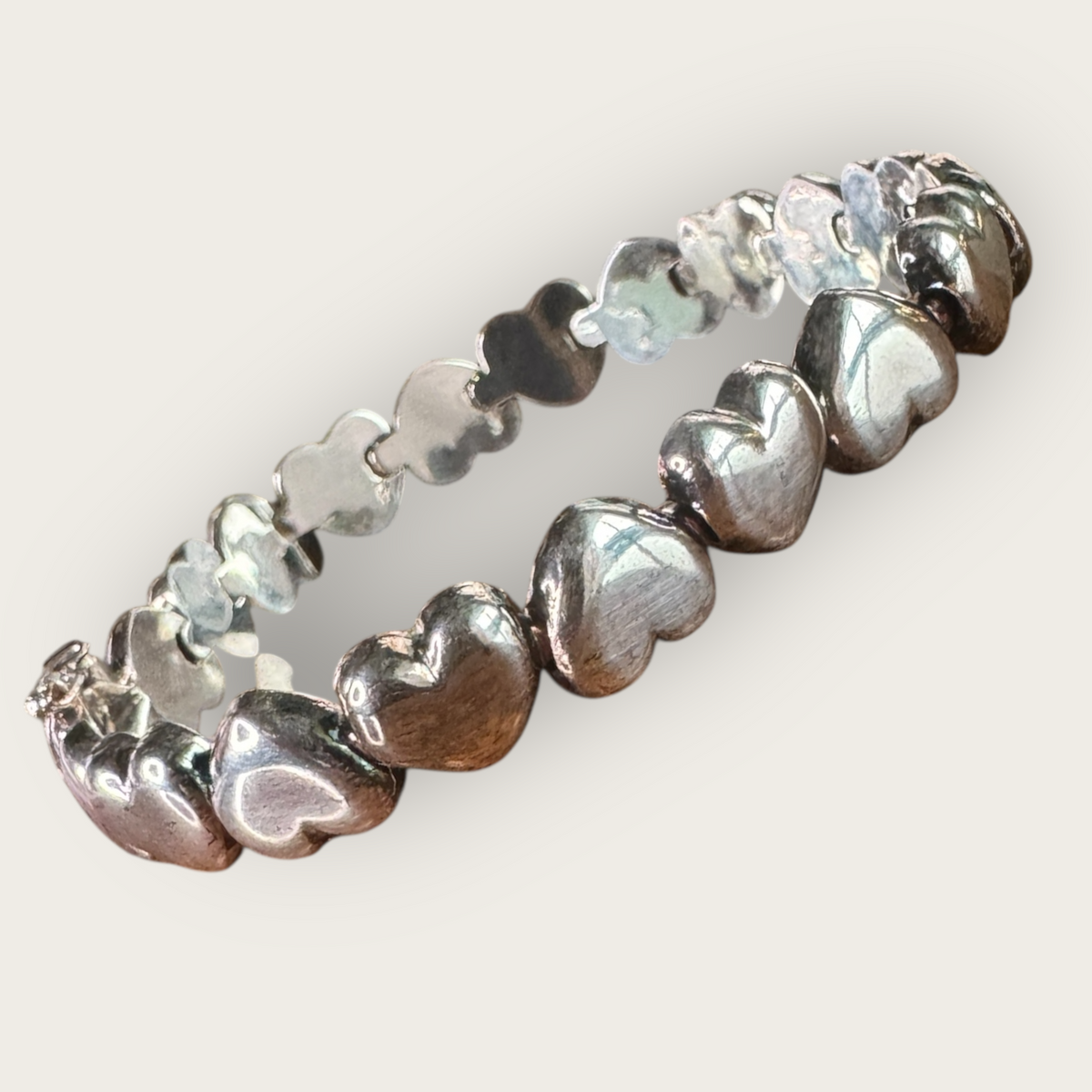 Vintage Italian Sterling Silver 925 Puffed Heart Link Bracelet