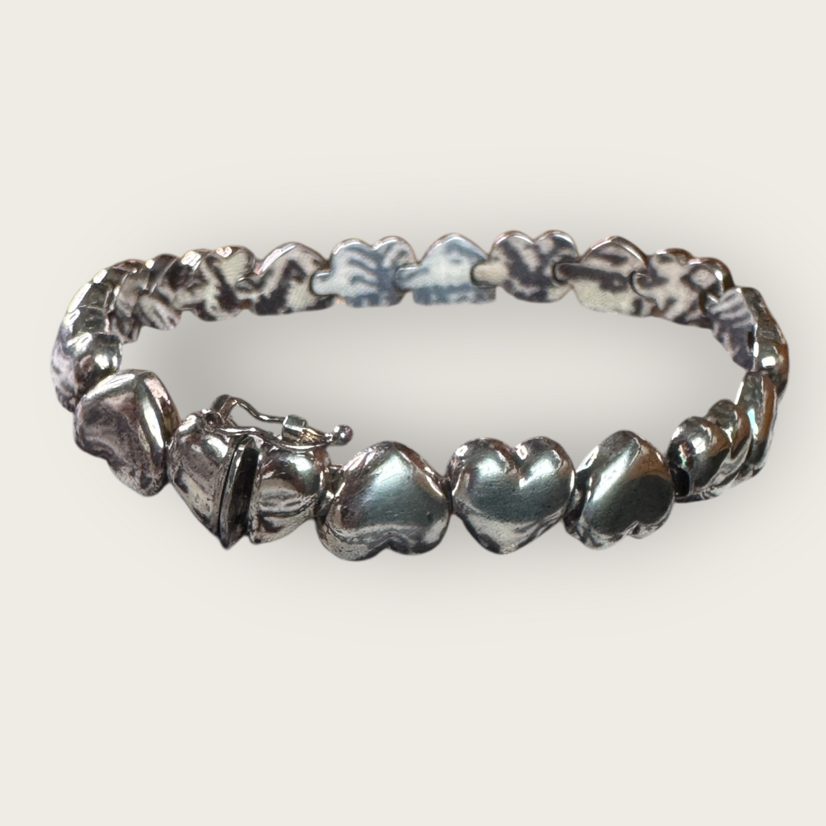 Vintage Italian Sterling Silver 925 Puffed Heart Link Bracelet