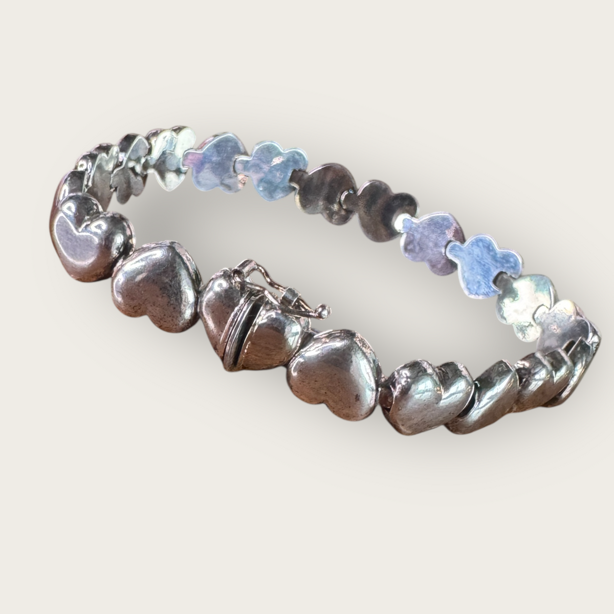 Vintage Italian Sterling Silver 925 Puffed Heart Link Bracelet