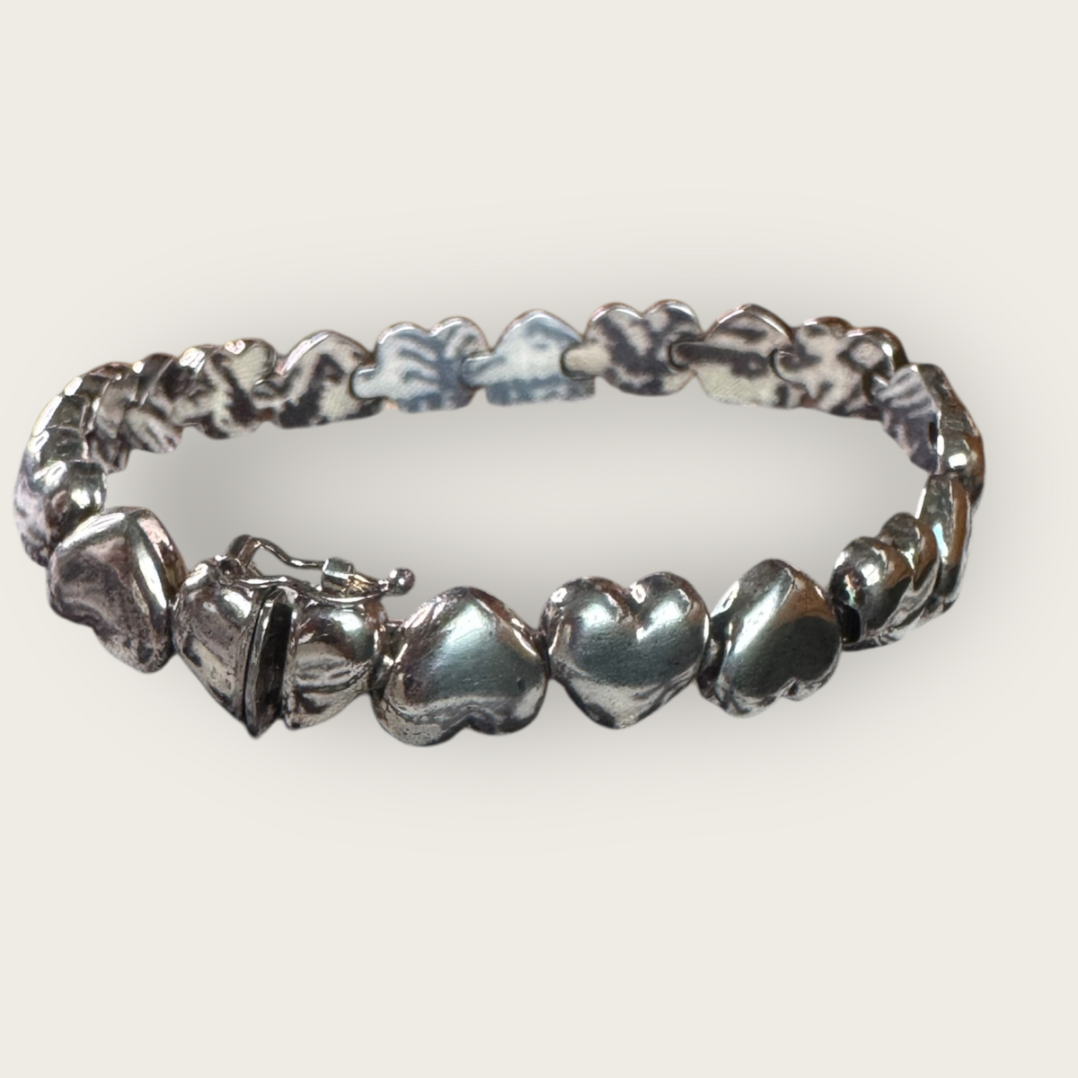 Vintage Italian Sterling Silver 925 Puffed Heart Link Bracelet