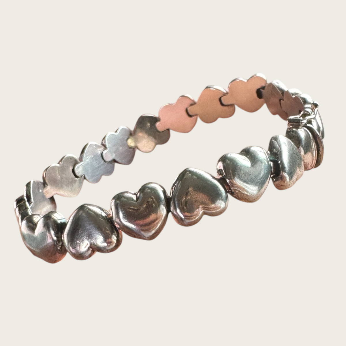Vintage Italian Sterling Silver 925 Puffed Heart Link Bracelet