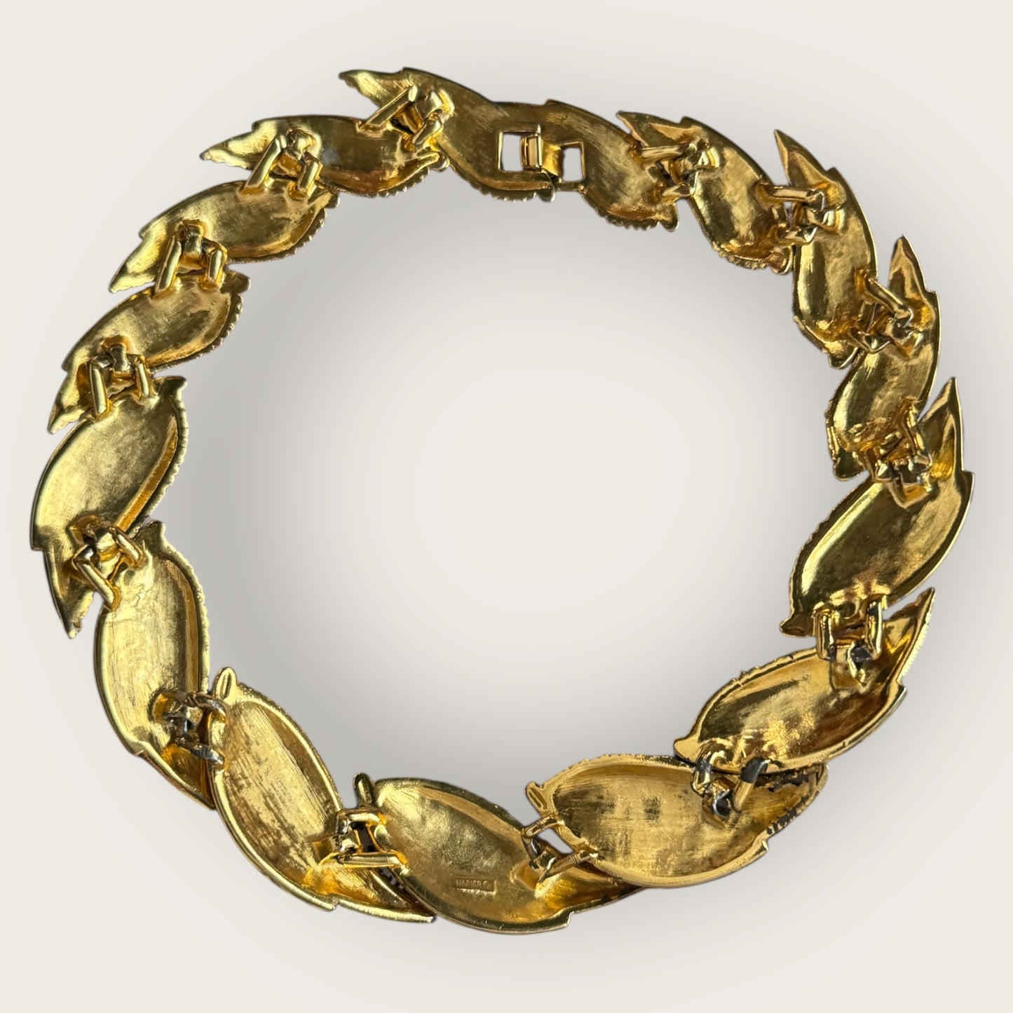 Vintage Napier Patent Pending Textured Leaf Necklace – Heavy Gold-Plated Statement Design
