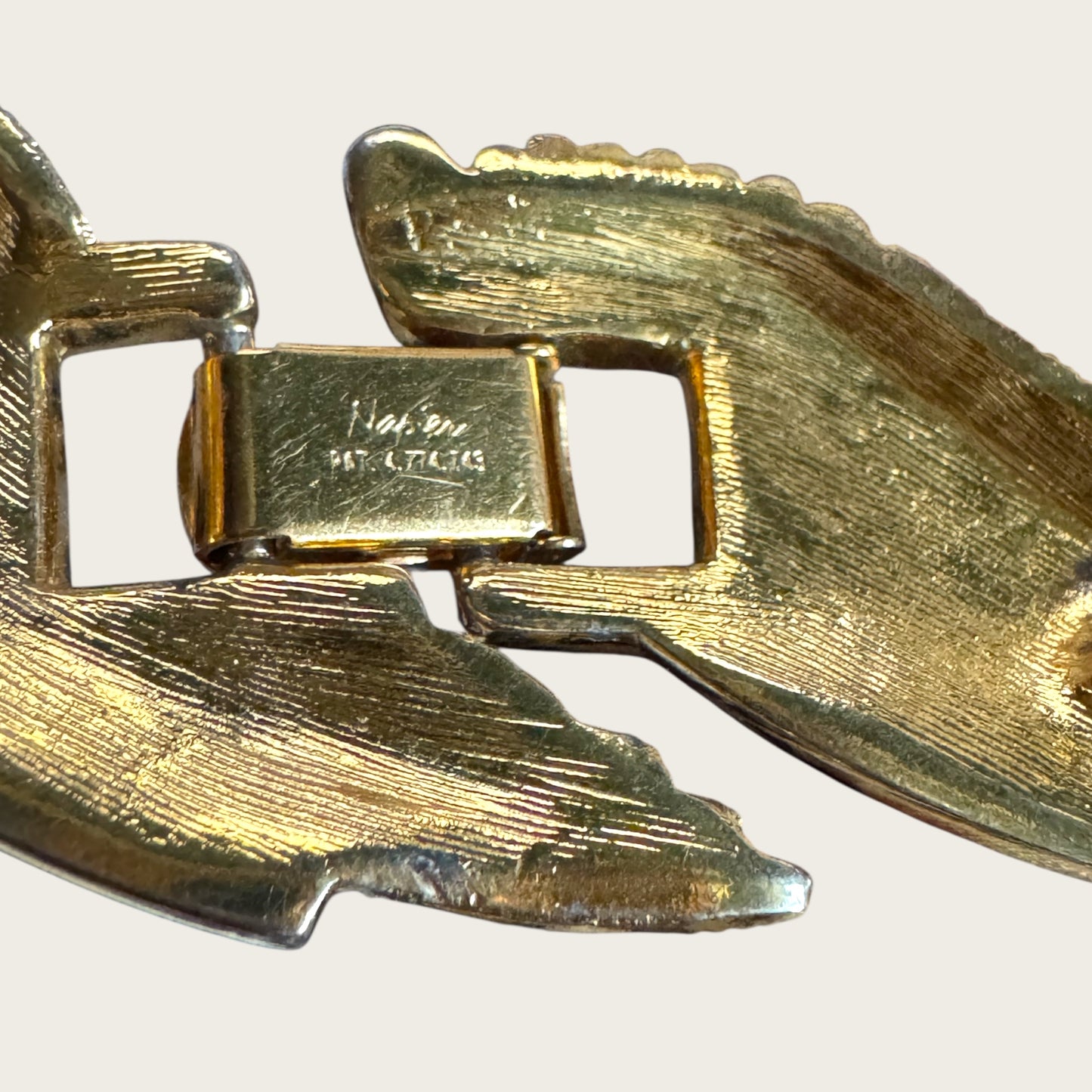 Vintage Napier Patent Pending Textured Leaf Necklace – Heavy Gold-Plated Statement Design