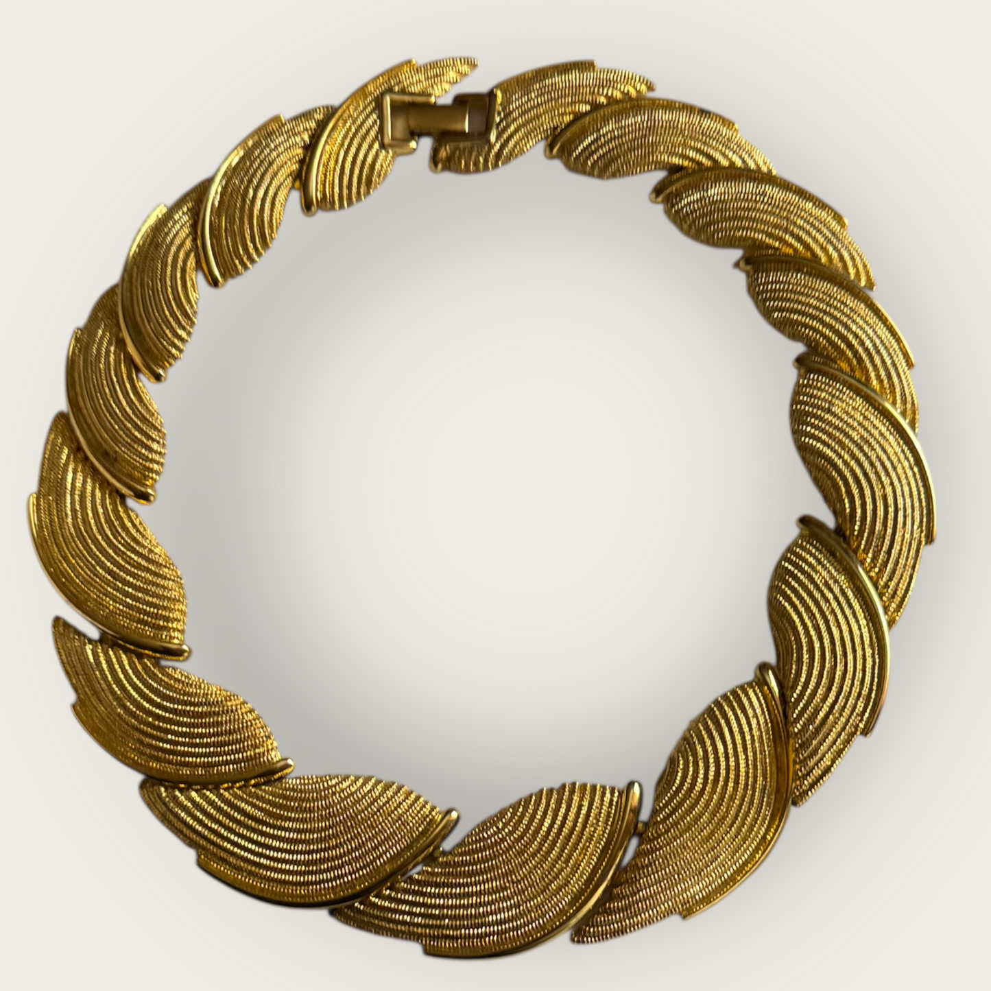 Vintage Napier Patent Pending Textured Leaf Necklace – Heavy Gold-Plated Statement Design