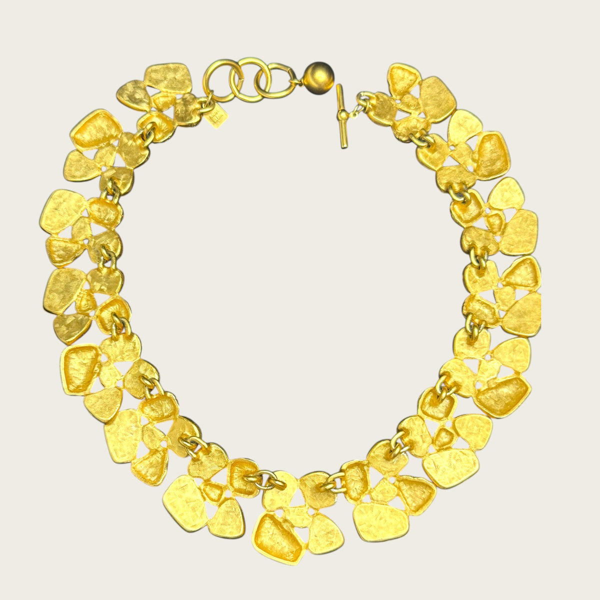 Vintage Anne Klein Black Enamel & Textured Gold Articulated Pebble-Link Collar Necklace – Runway Statement – 1990s
