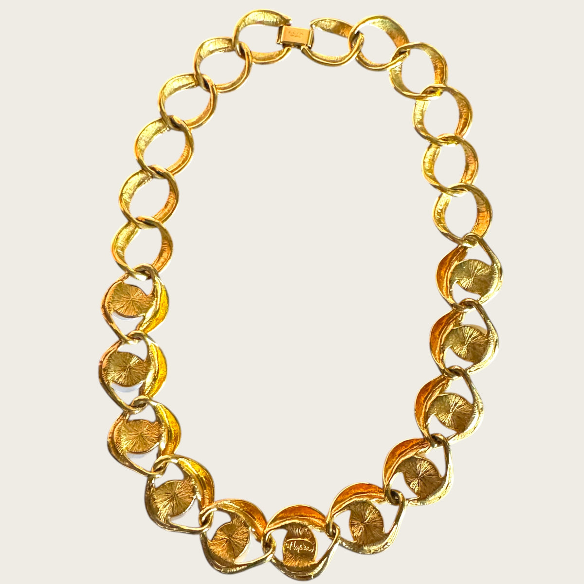 Vintage Napier Patent Pearl & Gold Link Necklace – Late 1980s Sculptural Statement Collar