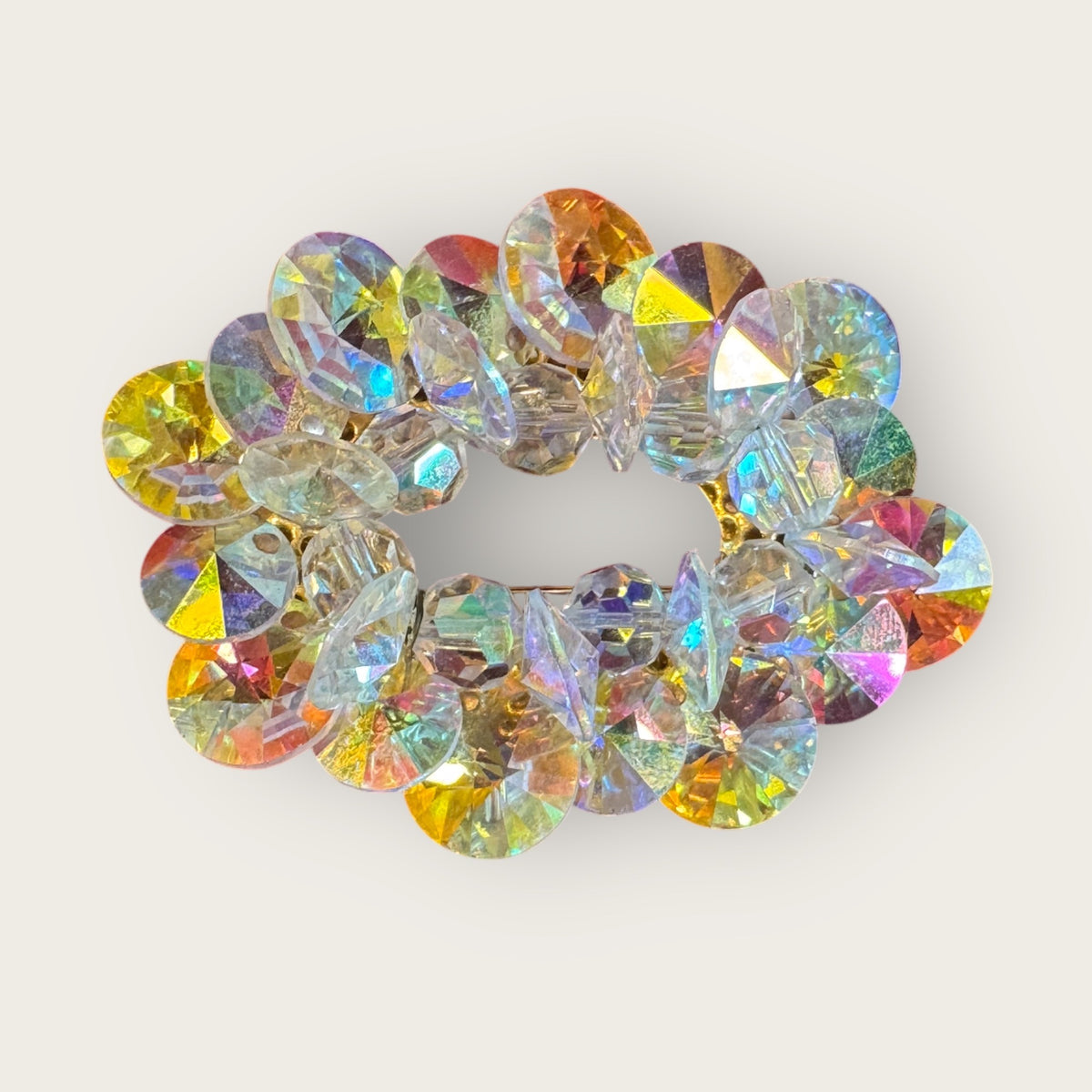 Vintage Signed Alice Caviness Aurora Borealis Crystal Brooch – Mid-Century Oval Cluster Design