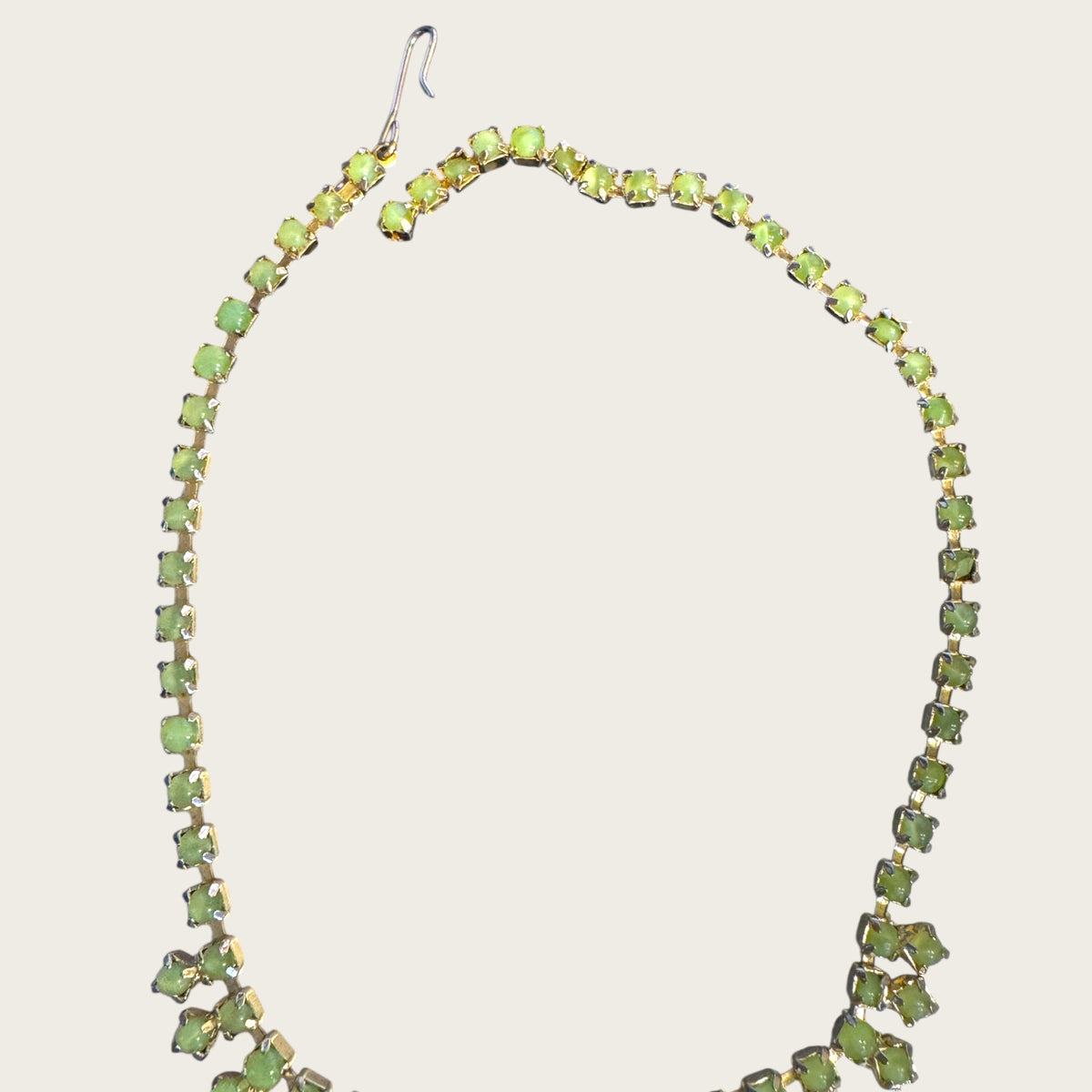 Vintage Joseph Warner Uranium Glass Necklace – Mid-Century Chartreuse Glow with Gold-Tone Setting