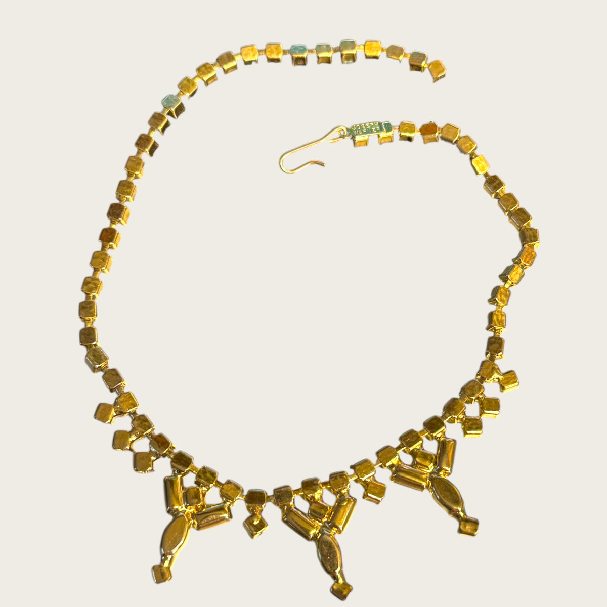 Vintage Joseph Warner Uranium Glass Necklace – Mid-Century Chartreuse Glow with Gold-Tone Setting