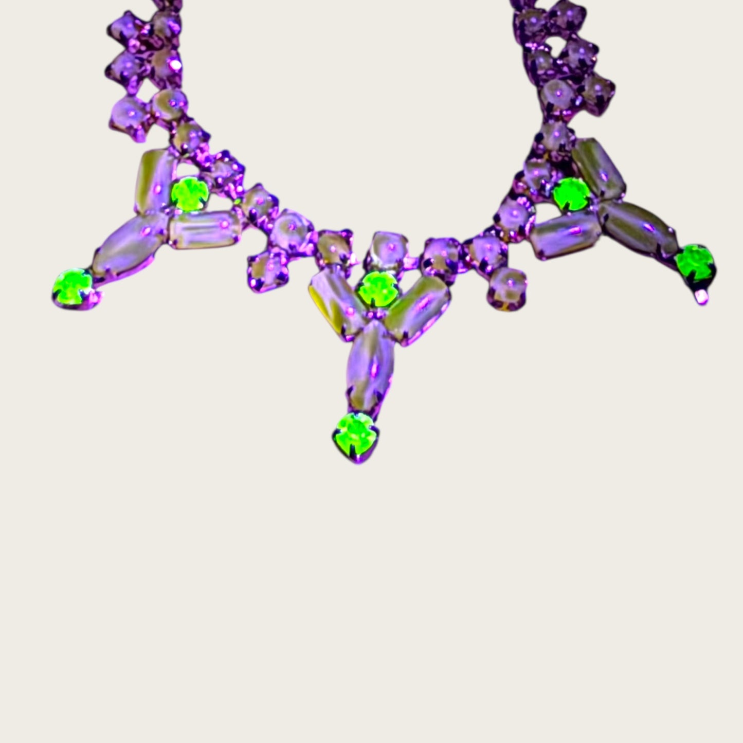 Vintage Joseph Warner Uranium Glass Necklace – Mid-Century Chartreuse Glow with Gold-Tone Setting