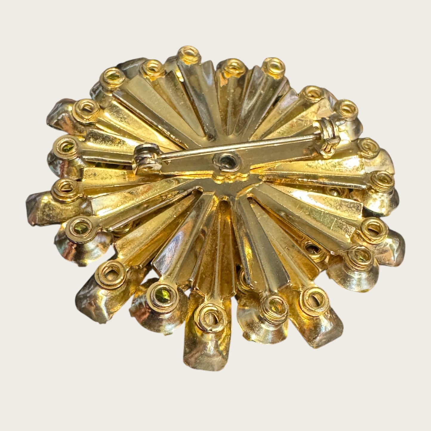 Vintage Aurora Borealis Starburst Brooch – Layered Radiance in Gold-Tone