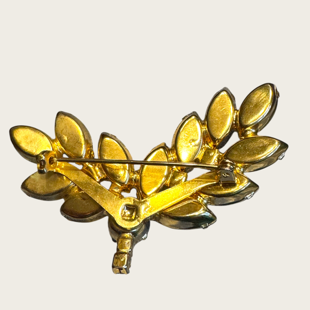 Vintage Golden Topaz Navette Spray Brooch – Warm Amber Hues & Open-Back Stones