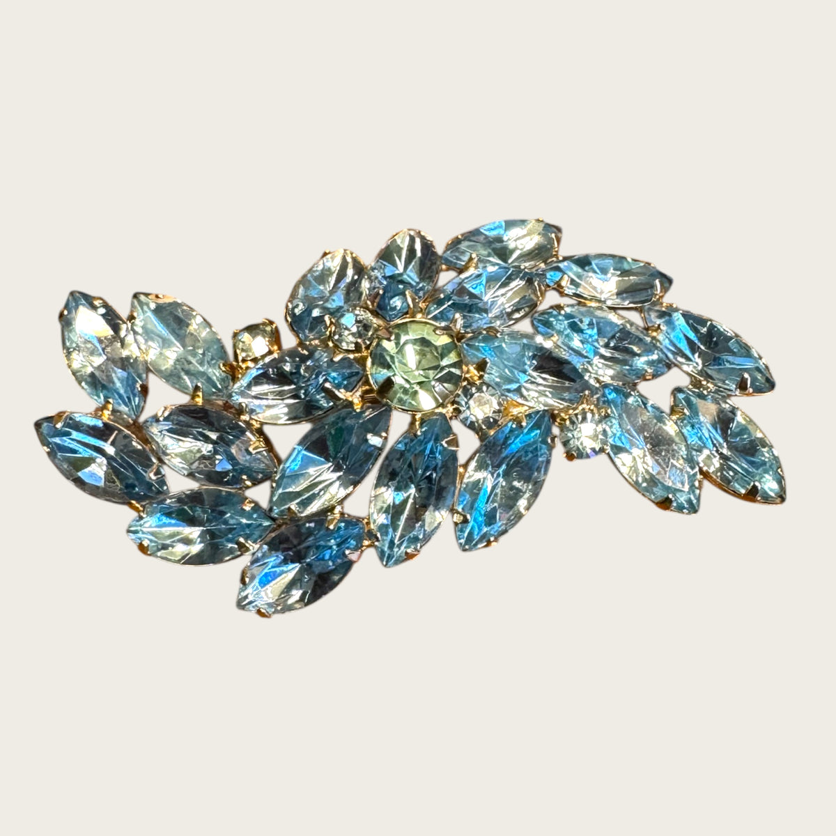 Vintage Light Blue Marquise Rhinestone Spray Brooch – Dimensional Layered Design