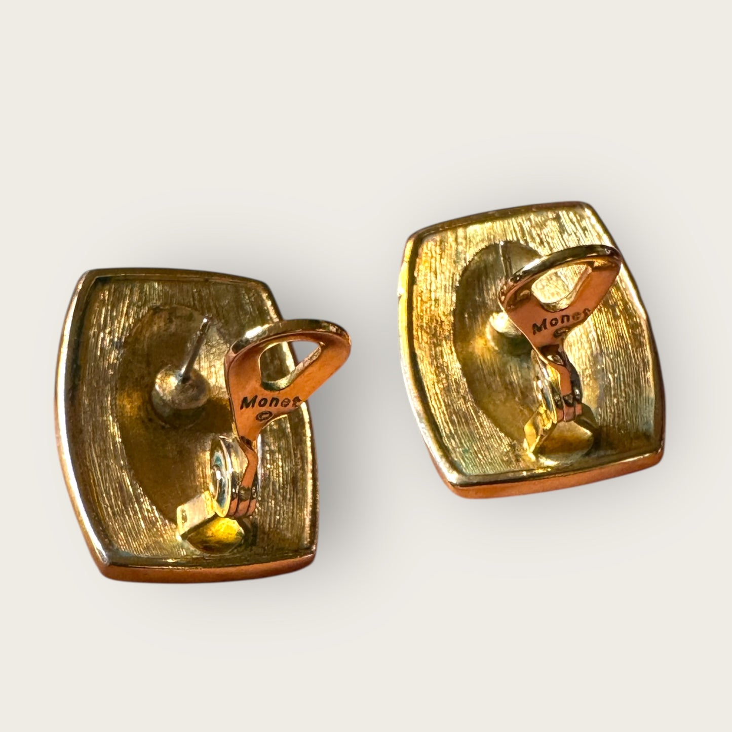 Vintage Monet Red Enamel Rectangular Earrings – Gold-Tone, Post + Comfort Clip